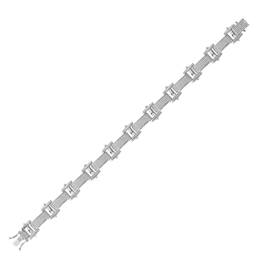10K Yellow Or White Gold Mens Round Diamond Big Look Pave-set Fashion Bracelet 1-3/8 Cttw