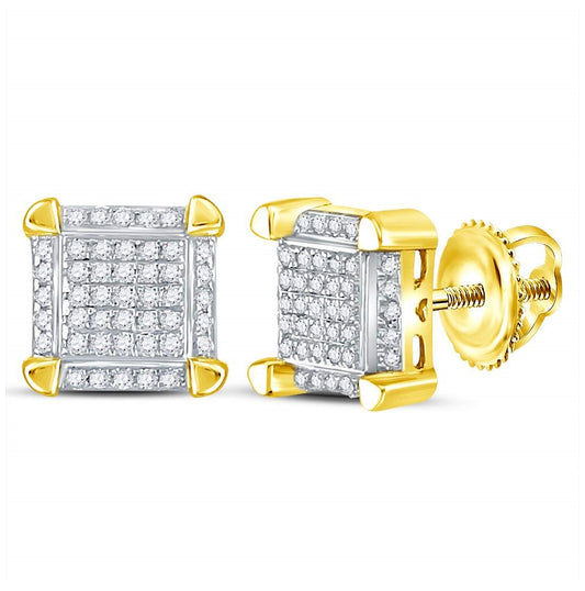 10K Yellow Gold Round Diamond Square Cluster Stud Earrings 1/6ctw