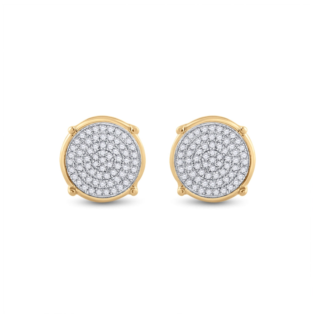10K Yellow Gold Round Diamond Circle Disk Cluster Earrings 1/4 Cttw, Length: 0.37 In, Width: 0.35 In