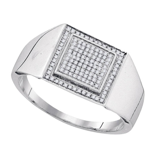 Sterling Silver Mens Round Diamond Square Frame Cluster Ring 1/4 Cttw, Mens Size: 7-13