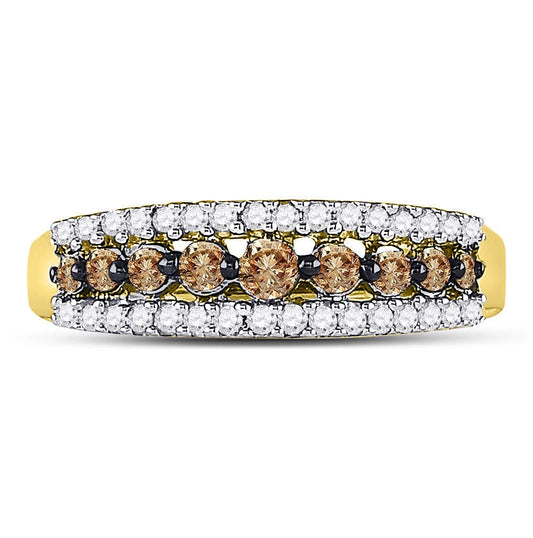 14K Yellow Gold Womens Round Brown Diamond Band Ring 1/2 Cttw, Womens Size: 5-10