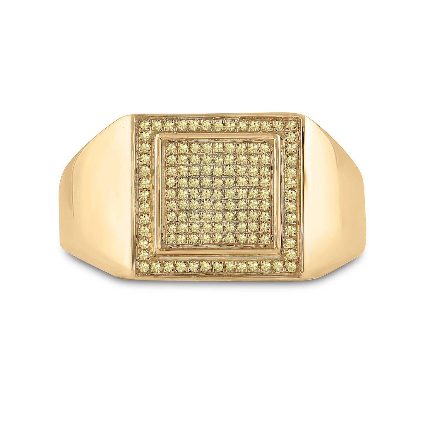 10K Yellow Gold Mens Round Yellow Color Enhanced Diamond Square Cluster Ring 1/4 Cttw, Mens Size: 7-13