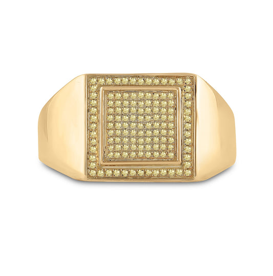 10K Yellow Gold Mens Round Yellow Color Enhanced Diamond Square Cluster Ring 1/4 Cttw, Mens Size: 7-13