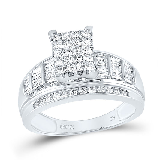 10kt White Gold Womens Princess Diamond Cluster Bridal Wedding Engagement Ring 1.00 Cttw - Size 9