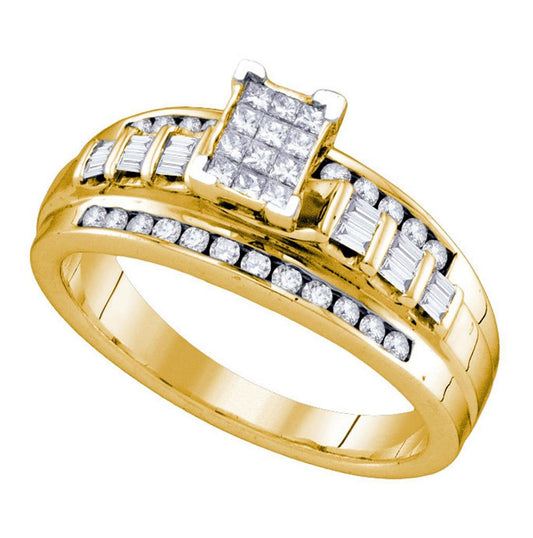 Yellow-tone Sterling Silver Princess Diamond Cluster Bridal Wedding Engagement Ring 1/2 Cttw, Womens Size: 5-10
