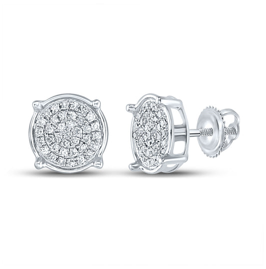 Sterling Silver Round Diamond Disk Circle Earrings 1/8ctw