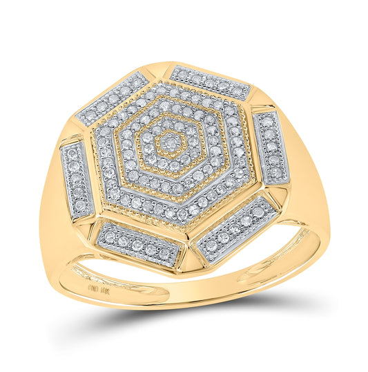 10K Yellow Gold Mens Round Diamond Hexagon Cluster Ring 1/3 Cttw, Mens Size: 7-13