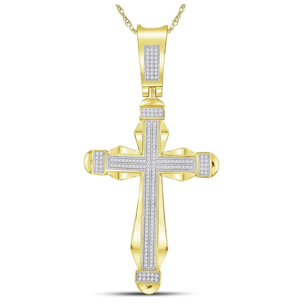 10K Yellow Or White Gold Mens Round Diamond Cross Charm Pendant 1/2 Cttw, Length: 2.76 In, Width: 1.42 In