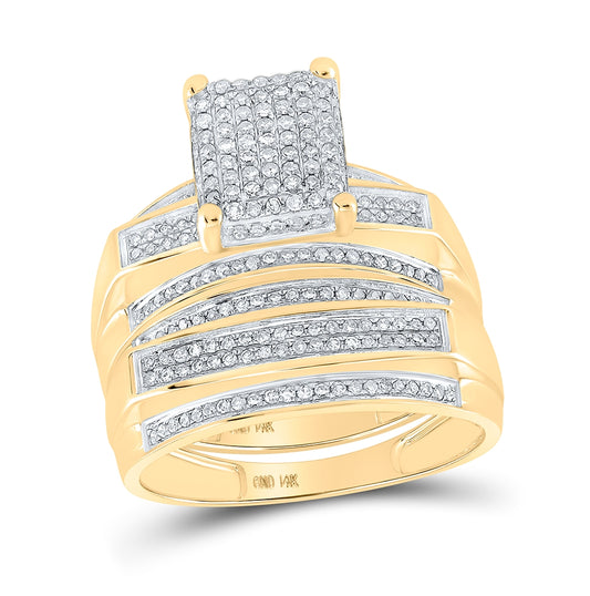 10K Yellow Gold His Hers Round Dia. Cluster Matching Wedding Set 3/4ctw, Women's Size: 5-10, Men's Size: 7-13