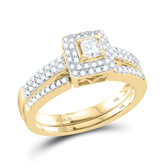 14K Yellow Gold Princess Dia. Bridal Wedding Ring Band Set 1/2ctw, Women's Size: 5-10