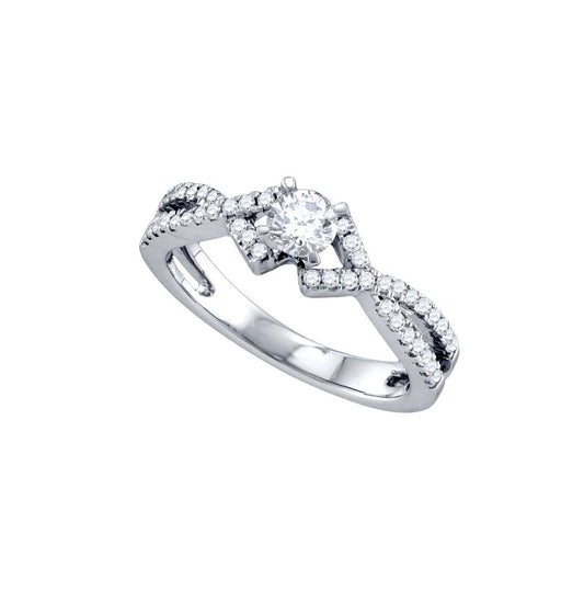 14kt White Gold Womens Round Diamond Solitaire Bridal Wedding Engagement Ring 1/3 Cttw