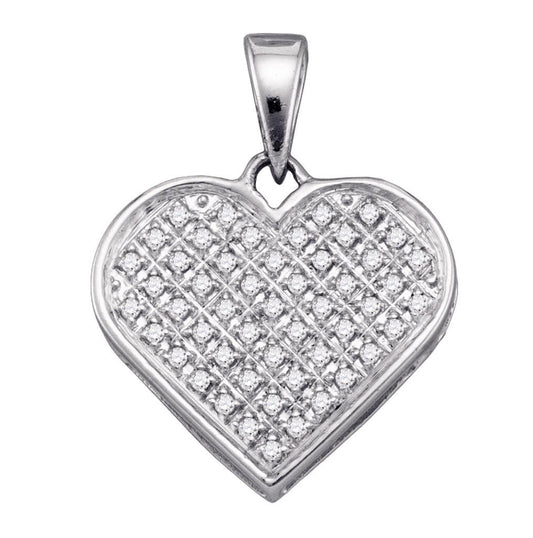 Sterling Silver Womens Round Diamond Heart Cluster Pendant 1/6ctw