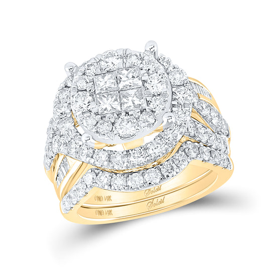 14K Yellow Gold Princess Round Diamond Bridal Wedding Ring Band Set 3 Cttw, Womens Size: 5-10