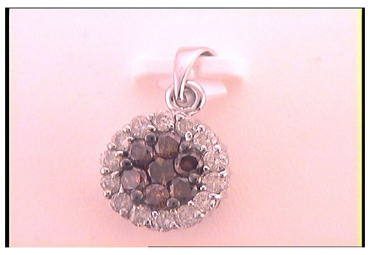 14kt White Gold Womens Brown Diamond Round Flower Cluster Pendant 1.00 Cttw