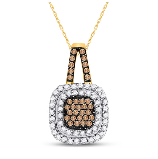 10K White Or Yellow Gold Womens Round Brown Diamond Square Frame Pendant