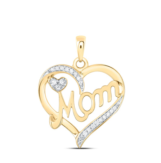 10K Yellow Gold Womens Round Diamond Mom Heart Pendant 1/10ctw