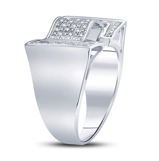 Sterling Silver Mens Round Diamond Domed Rectangle Cluster Ring 1/8 Cttw, Mens Size: 7-13