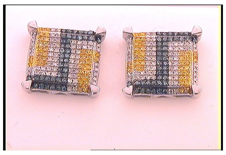 Sterling Silver 1/2ct Diamond Blue Micro-pave Mens Earrings