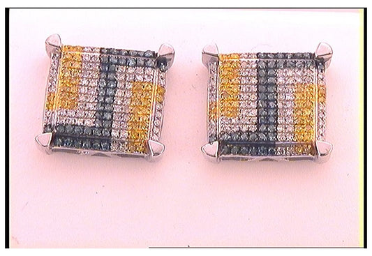 Sterling Silver 1/2ct Diamond Blue Micro-pave Mens Earrings