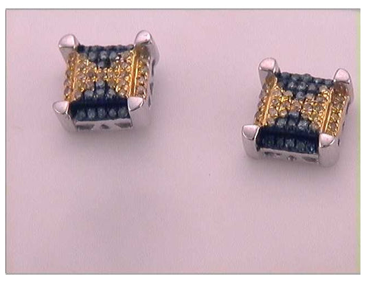 Sterling Silver 1/6ct Diamond Blue Micro-pave Mens Earrings