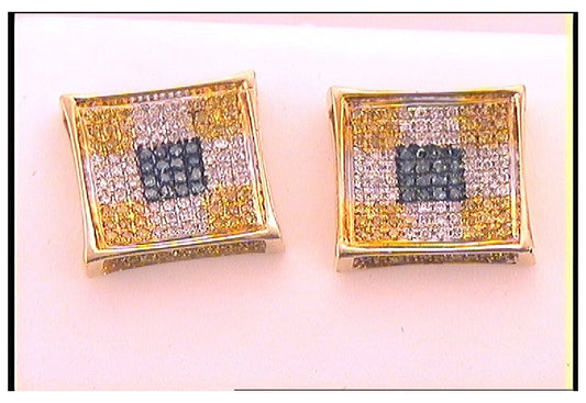 10kt Yellow Gold 1/2ct Diamond Blue Micro-pave Mens Earrings