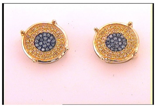 10kt Yellow Gold 1/4ct Diamond Blue Micro-pave Mens Earrings