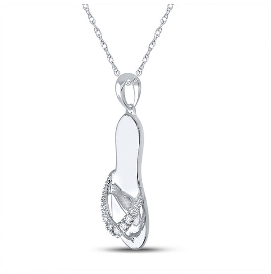 Sterling Silver Womens Round Diamond Sandal Flip-flop Nautical Pendant .03ctw, Length: 0.51 Inch Width: 0.18 Inch
