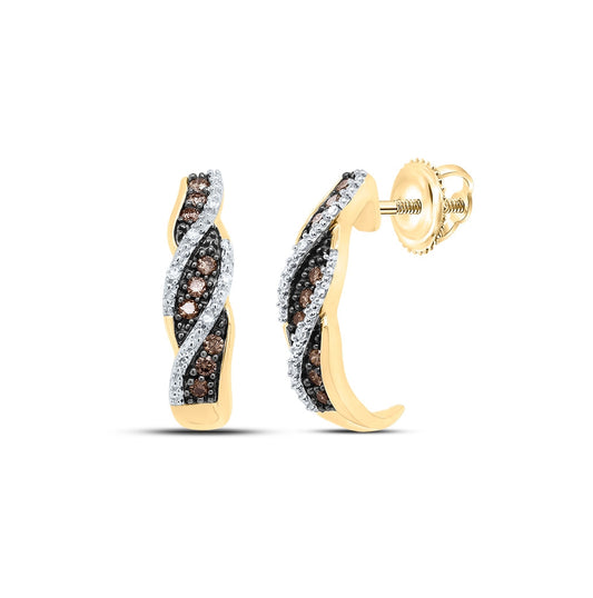 10K Yellow Gold Womens Round Brown Diamond Stud Earrings 1/5 Cttw, Length: 0.63 In, Width: 0.18 In