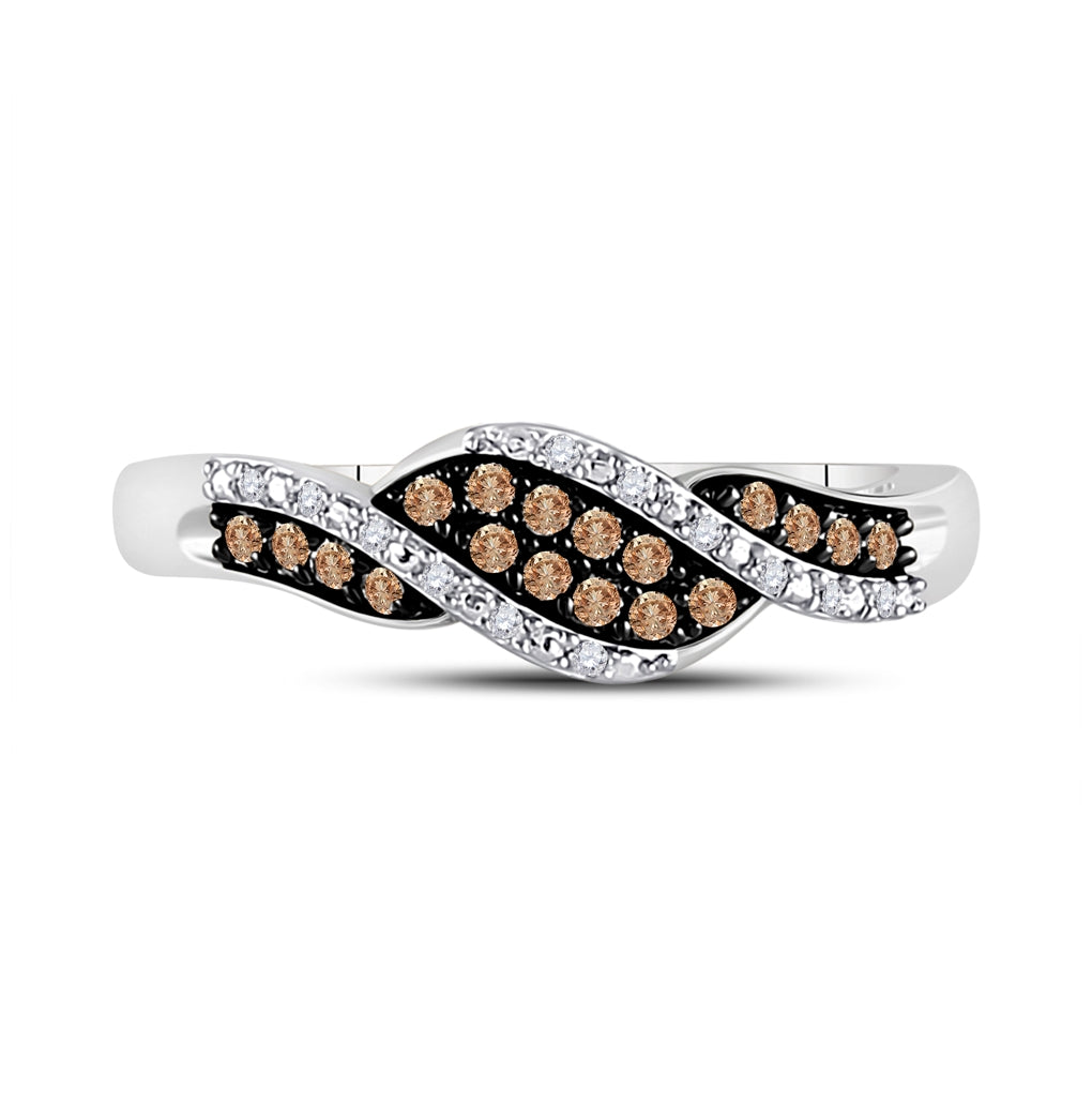 10kt White Gold Womens Round Brown Diamond Band Ring 1/5 Cttw