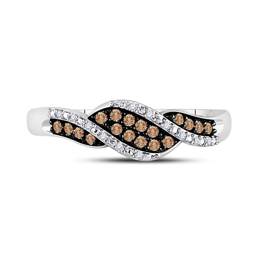10kt White Gold Womens Round Brown Diamond Band Ring 1/5 Cttw
