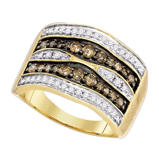 10kt Yellow Gold Womens Round Brown Diamond Cocktail Ring 3/4 Cttw