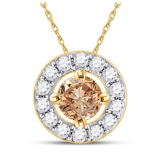 10K Yellow Or White Gold Womens Round Brown Diamond Solitaire Pendant 1/2 Cttw