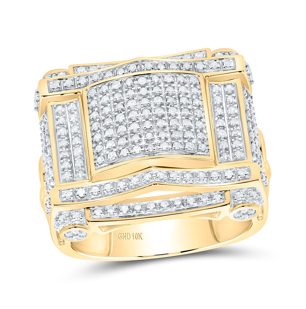 10K Yellow Gold Mens Round Diamond Domed Square Cluster Ring 5/8 Cttw, Mens Size: 7-13