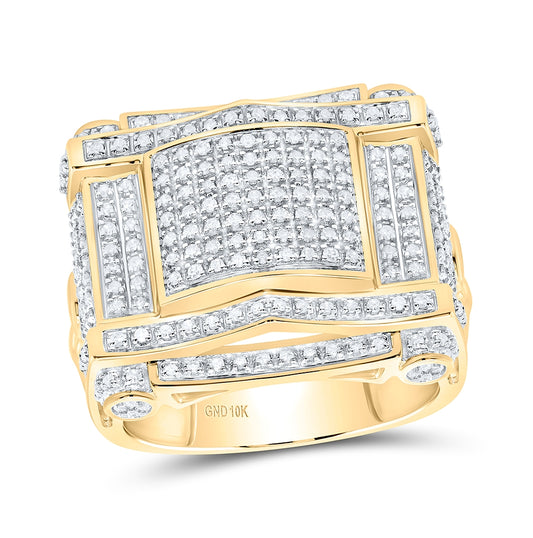 10K Yellow Gold Mens Round Diamond Domed Square Cluster Ring 5/8 Cttw, Mens Size: 7-13