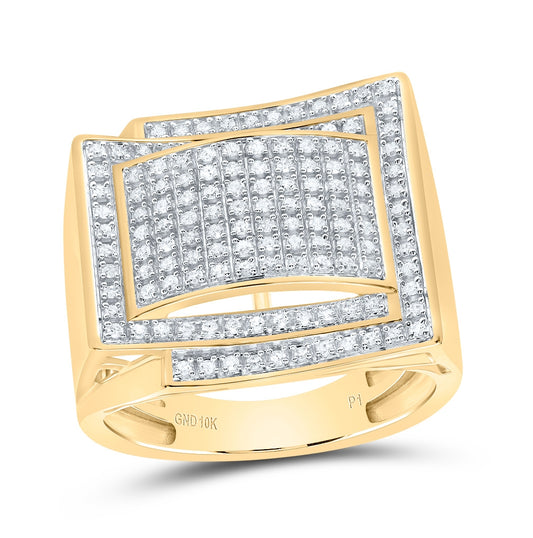10K Yellow Gold Mens Round Diamond Domed Cluster Ring 1/2 Cttw, Mens Size: 7-13