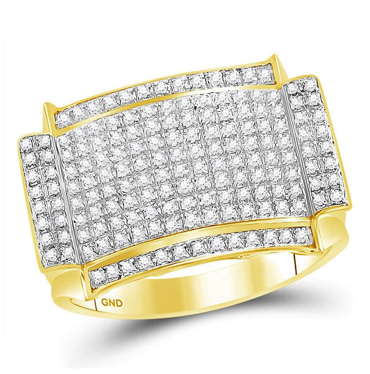 10K Yellow Gold Men's Round Diamond Rectangle Cluster Ring 1/2ctw, Men's Size: 7-13