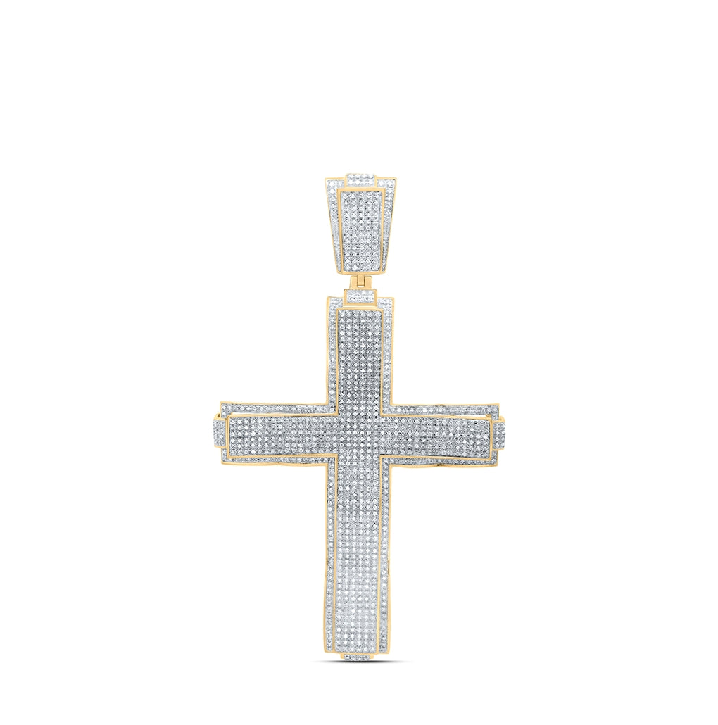 10K Yellow Gold Mens Round Diamond Cross Charm Pendant 2-1/2 Cttw, Length: 4.06 In, Width: 2.42 In