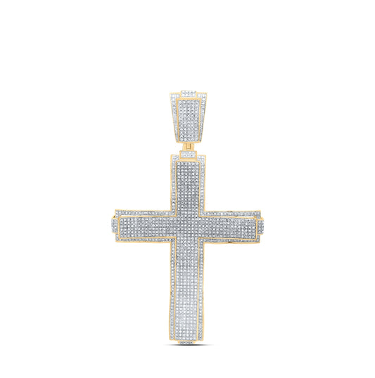 10K Yellow Gold Mens Round Diamond Cross Charm Pendant 2-1/2 Cttw, Length: 4.06 In, Width: 2.42 In