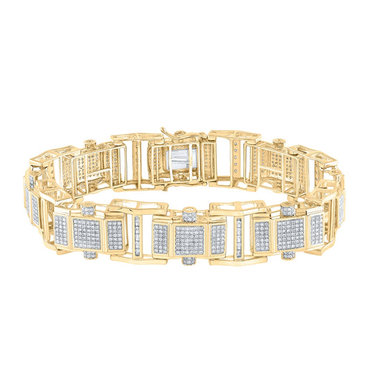 10K Yellow Gold Mens Round Diamond Big Look Link Bracelet 2-3/4 Cttw