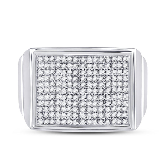Sterling Silver Mens Round Diamond Rectangle Cluster Ring 1/4ctw, Mens Size: 7-13