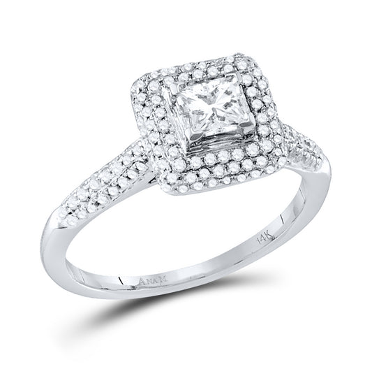 14kt White Gold Womens Princess Diamond Solitaire Halo Bridal Wedding Engagement Ring 3/8 Cttw