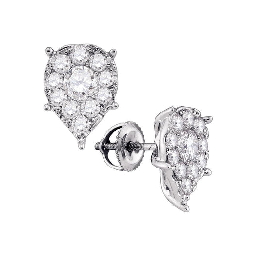 14kt White Gold Womens Round Diamond Cluster Teardrop Earrings 1-5/8 Cttw