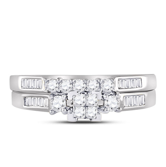 10K White Gold Princess Diamond Bridal Wedding Ring Band Set 1/2ctw, Womens Size: 5-10