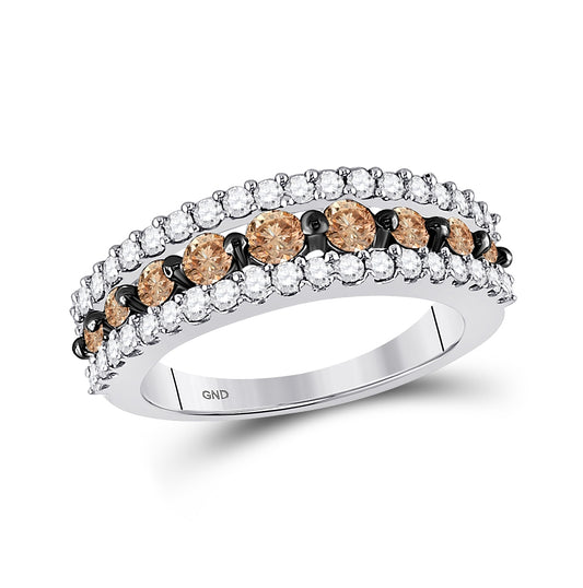 10kt White Gold Womens Round Brown Diamond Band Ring 1-1/2 Cttw