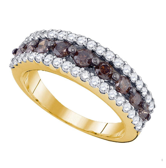10kt Yellow Gold Womens Round Brown Diamond Band Ring 1-1/2 Cttw