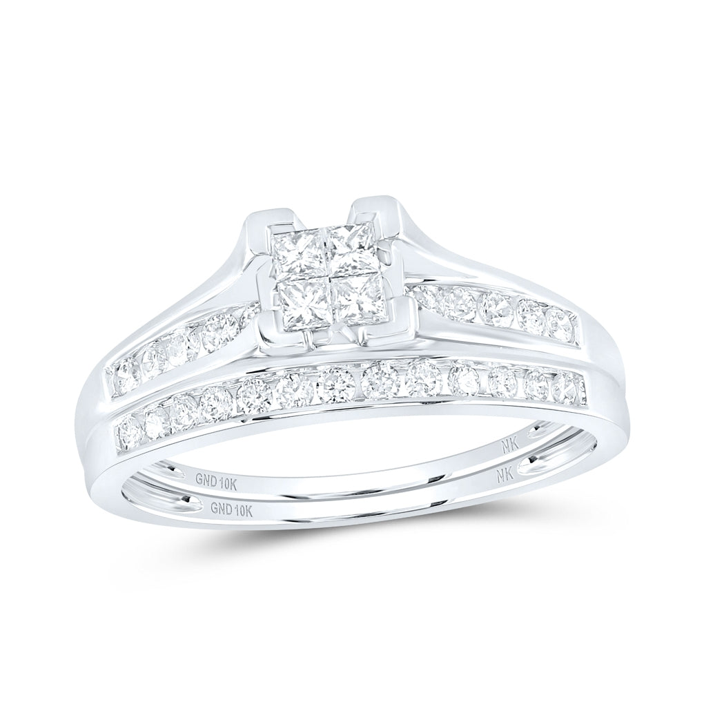 10K White Or Yellow Gold Princess Diamond Bridal Wedding Ring Band Set , Womens Size: 5-10