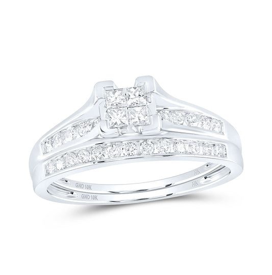 10K White Or Yellow Gold Princess Diamond Bridal Wedding Ring Band Set , Womens Size: 5-10