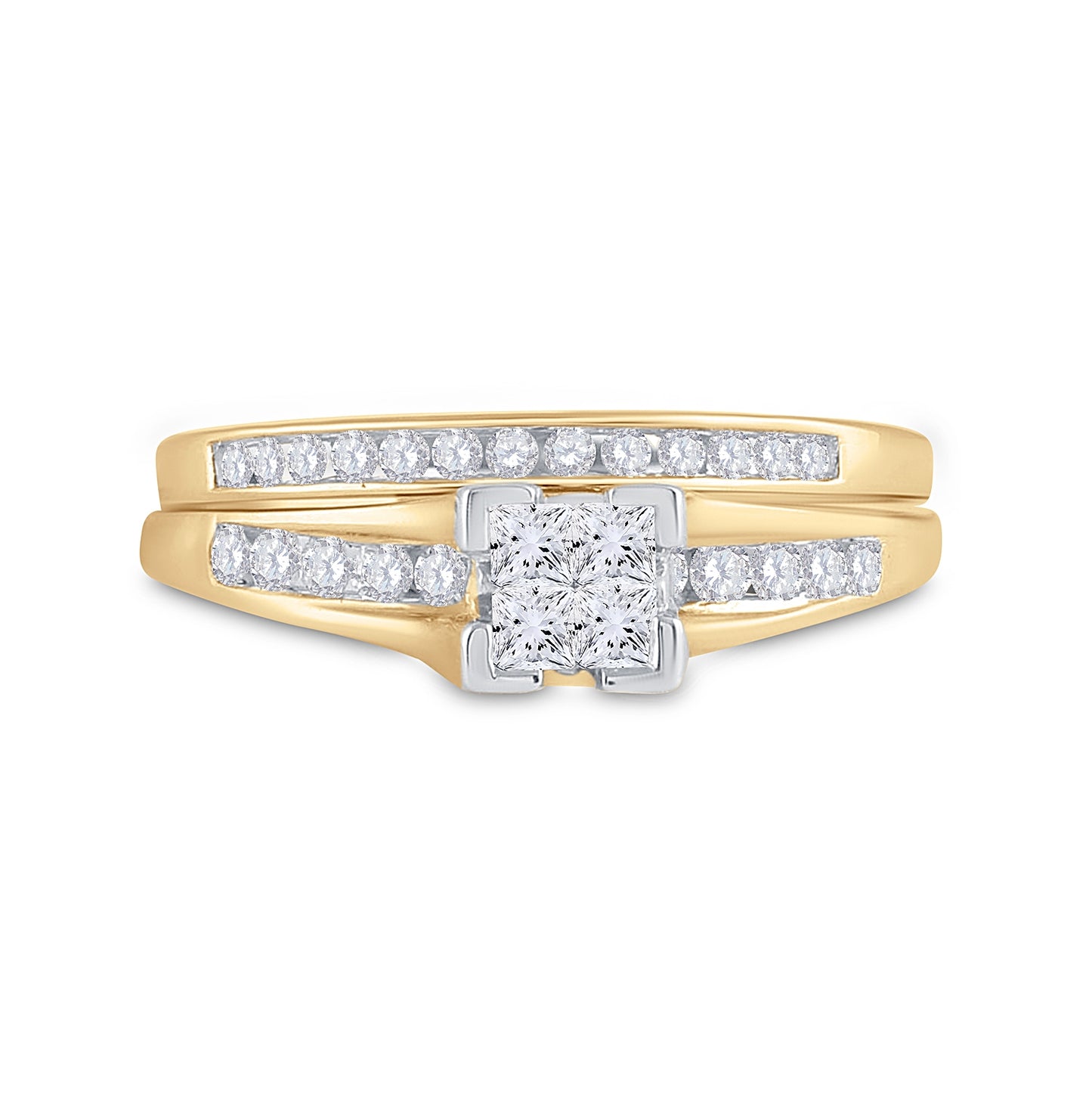 10K White Or Yellow Gold Princess Diamond Bridal Wedding Ring Band Set , Womens Size: 5-10