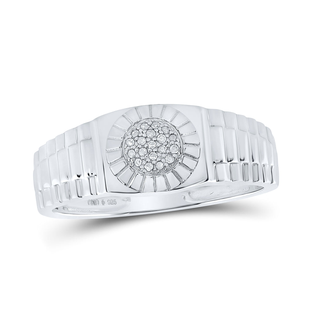 Sterling Silver Mens Round Diamond Cluster Ribbed Ring 1/20 Cttw, Mens Size: 7-13