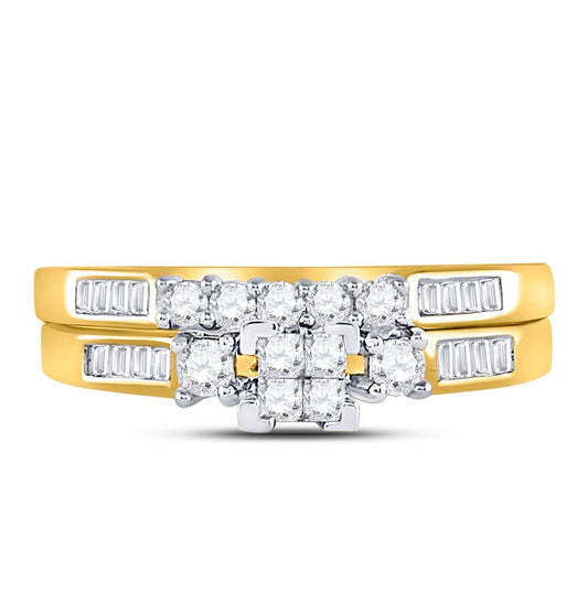 10kt Yellow Gold Womens Princess Diamond Bridal Wedding Engagement Ring Band Set 1/2 Cttw - Size 6